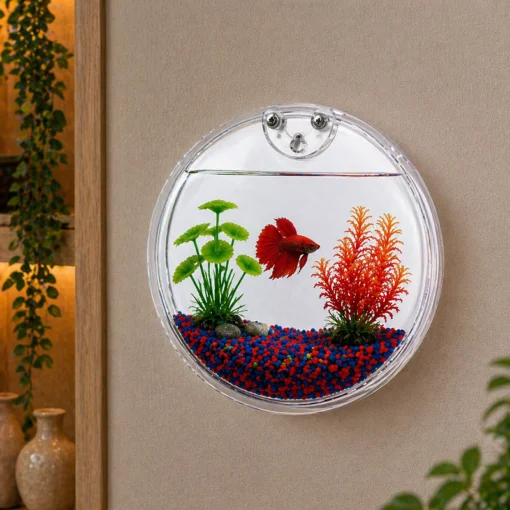 16.5cm Wall Aquarium + Fish + Tree + Stone + Food + Light